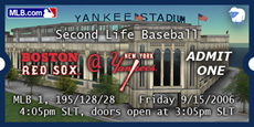 Billet Second Life, Red Sox vs Yankees
